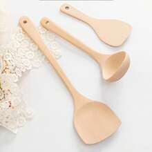 1pc Wooden Cooking Spatula, Long Handle Non-Stick Pan Stirring Spoon, Wooden Kitchen Utensil Suitable For Home And Restaurant - Multicolor - View 6
