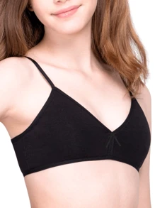 Kit 2 Young Girl Bras Teenage Girls Basic Cotton Bra Without Underwire Youth - Black - View 1