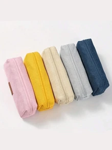 1个大容量单层铅笔盒，方形亚麻铅笔袋，适合中学生，简约文具包（多种颜色可选）返校季，返校用品，铅笔袋，书包 - 黑色 - 查看 6