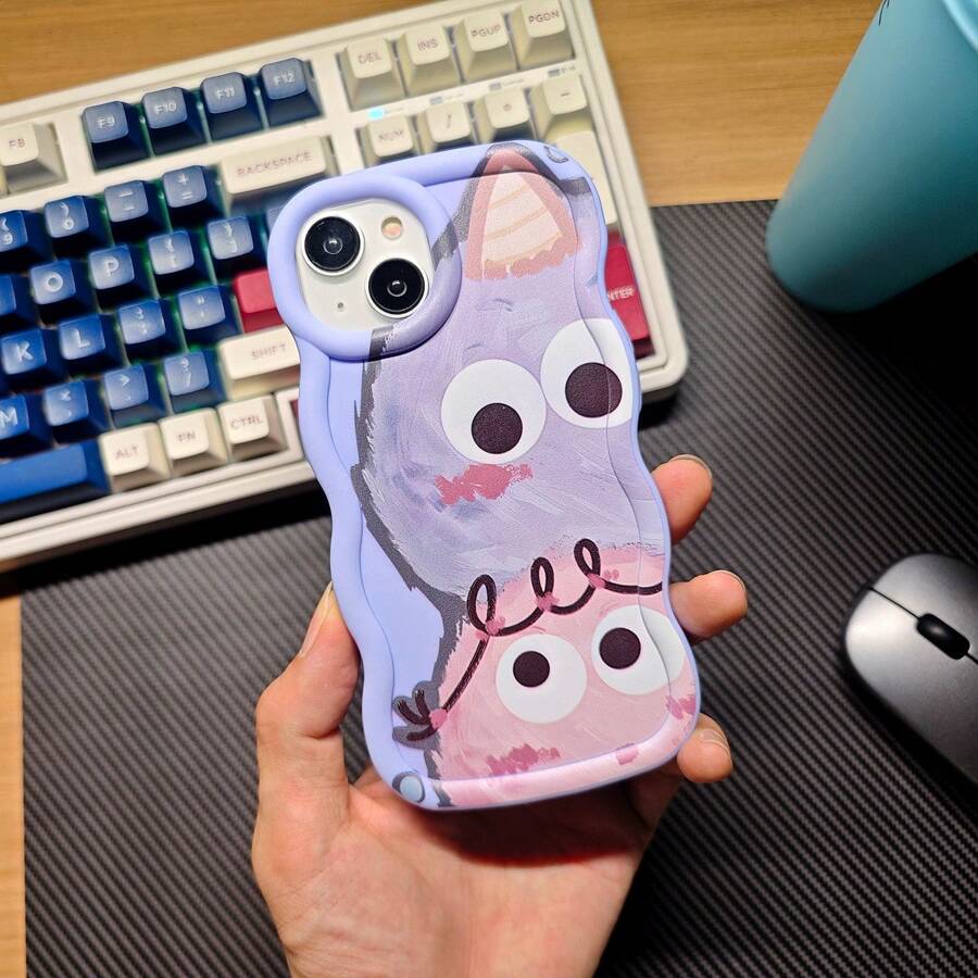 1pc Cute Furry Little Monster Cartoon Phone Case, Compatible With Samsung A05/S/A06/A13/A04S/A15/A16/A20/A30/A24/A25/S23/S24/PLUS/ULTRA, /Compatible With Redmi, Compatible With IPhone Compatible With IPhone XR/11/14/15, And More, Lavender, Macaron Colors, Soft Wave Cream Style
