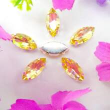 Piedras de vidrio en forma de ojo de caballo Navette, colores normales no AB, forma ovalada brillante hecha a mano, base de metal plateado con garras, cristales cosidos a mano, piedras planas con orificios para decorar ropa, vestidos, bolsos, zapatos, broches, pendientes y manualidades - Colores de fantasía - Ver 42