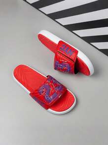 QuickSurf New Style Men's Number 23 Design Thick Sole Hook & Loop Slide Sandals - Red - View 5