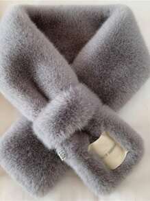 1/2pcs Women Snood Winter Solid Color Basic Neck Warmer Plush Scarf, Elegant Rabbit Fur Collar Cross Scarf, Soft And Warm Furry Scarf