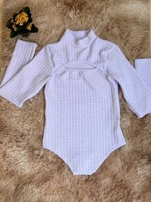 Women's Long Sleeve Bodysuit With Opening - trắng - Xem 2