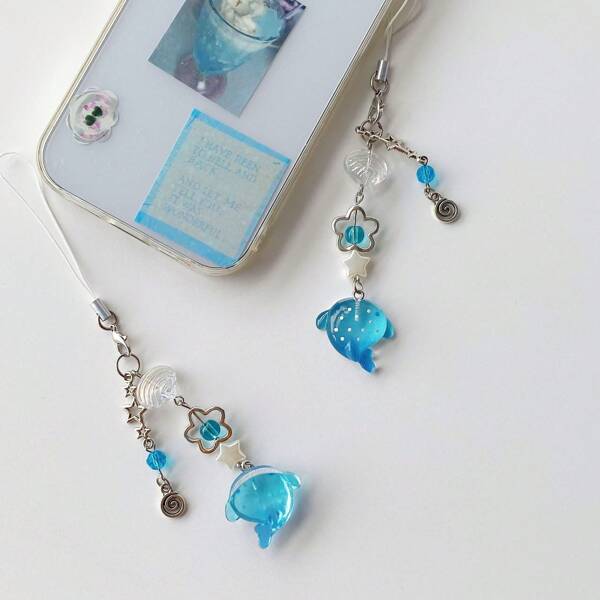 Handmade Beaded Cute Cartoon Ocean Animal Whale & Shark Phone Charm, Polka Dot Decor Keychain For Phone, Accessories Gifts For Mother, Family, Friends, Birthday, Holiday Phone Chain