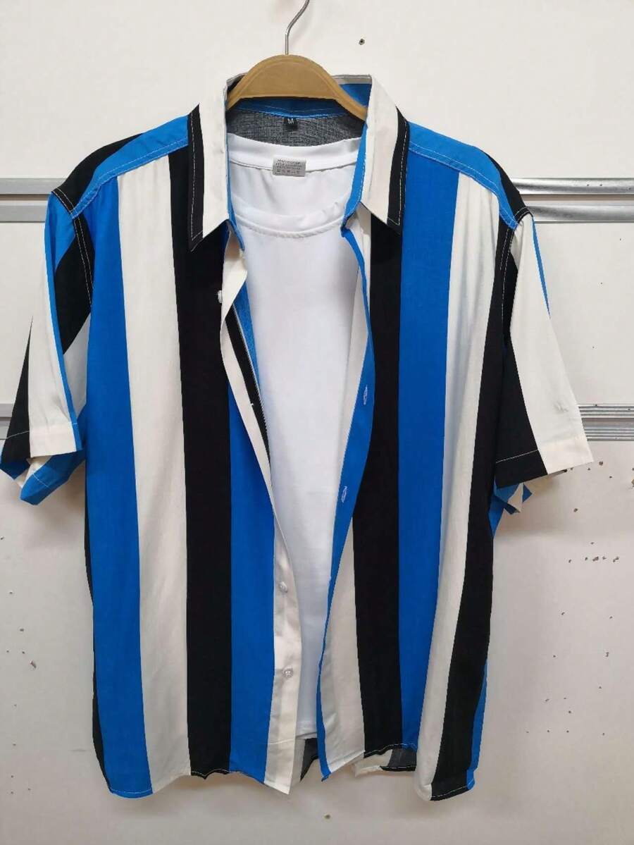 Men Striped Print T-Shirt - 藍色 - 查看 1