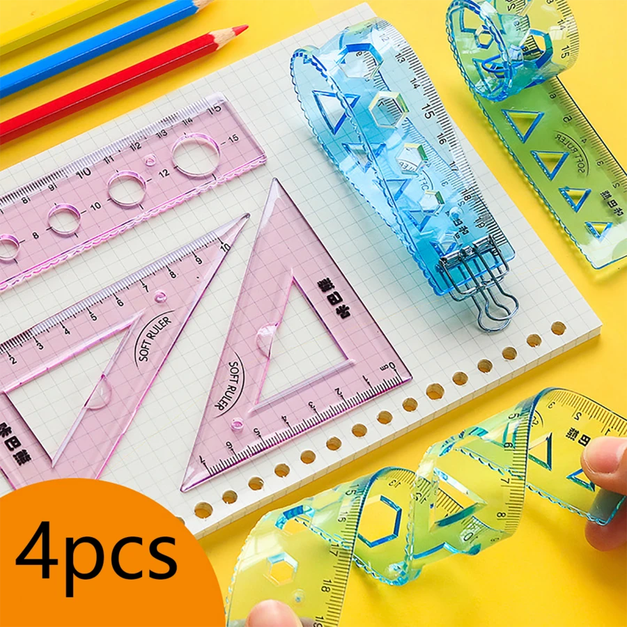 Multifunctional Ruler, Soft Ruler, Straight Ruler, Triangle Ruler, Protractor Ruler Set, Creative Stationery Drawing Tools Are Soft And Can Be Folded At Will,Rulers - Multicolor - View 1