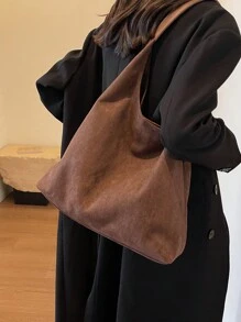 2 件复古仿麂皮休闲手提包套装，带零钱包、大容量单肩包和纯色手提包、优雅百搭女士通勤手提包、新款秋冬女包、最佳秋季钱包、女士手提包、复古风女士包