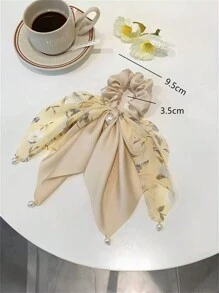 1个/2个女士优雅甜美印花缎带人造珍珠流苏发圈，弹性发绳发饰发圈马尾辫发圈橡皮筋发圈发绳发饰美发家居发饰，夏季、假日、旅行、节日、生日 - 彩色 - 查看 2