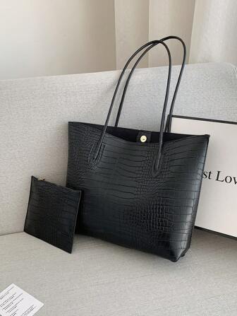 Bolso de tote de hombro con grabado de cocodrilo, casual para negocios, con monedero, para adolescentes, mujeres, estudiantes universitarias, principiantes y trabajadores de cuello blanco. Perfecto para la oficina, la universidad, el trabajo, los negocios, el transporte, actividades al aire libre, viajes y salidas. Bolso de mujer con bolsa para monedas, mochila escolar, gran capacidad, portátil, casual para negocios, para adolescentes, mujeres y estudiantes universitarias. Perfecto para la oficina, la universidad, la escuela secundaria, el trabajo, los negocios, el transporte. Bolsos de tote de moda para señoras.