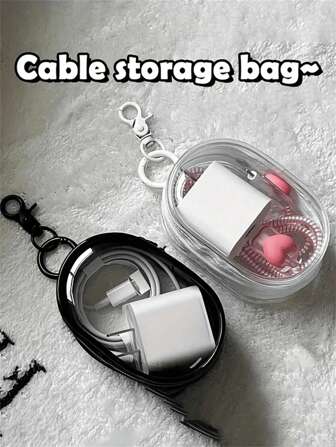 1PC Portable Mini Transparent Zipper Storage Bag, Bag Accessiores Compact Multifunctional Organizer, Headphone And Charger Case With Keychain, Transparent Travel Accessories, Available In Black And White Colors, Exquisite And Compact, Suitable For Storing Small Items, Data Cable Storage Bag, Bracelet Bag, Makeup Bag