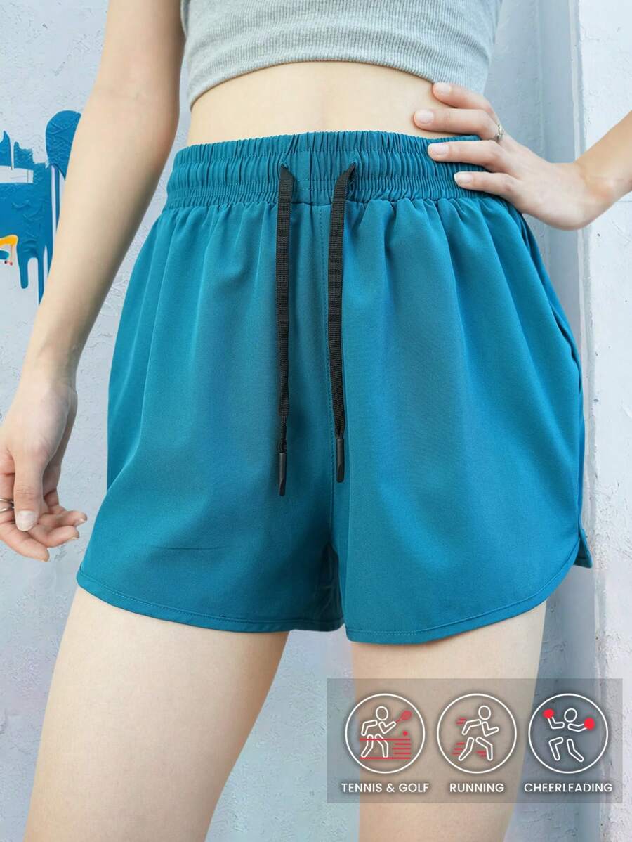 女士运动短裤，新款夏季休闲跑步健身速干 3/4 裤 - 藍色 - 查看 1