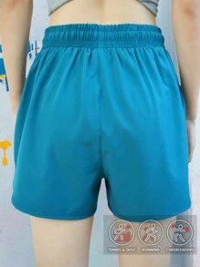 女士运动短裤，新款夏季休闲跑步健身速干 3/4 裤 - 藍色 - 查看 2