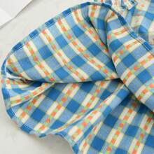 3 件套女童休闲蓝色花卉格子荷叶边短裤 + 长裤 + 无袖上衣 - 藍色 - 查看 7