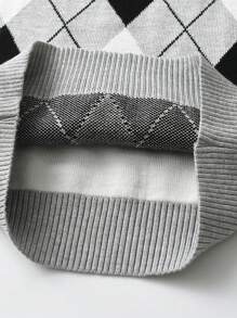 Jersey de cuello redondo de punto con patrón de cuadros de color block para niño pequeño, otoño e invierno - Gris Claro - Ver 4