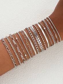 11pcs Simple Heart Beaded Chain Bracelet Set, Unisex Casual Vacation Date Gift, Suitable For Daily, Party Matching - 11 Items - View 14