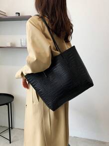 Bolso de tote de hombro con grabado de cocodrilo, casual para negocios, con monedero, para adolescentes, mujeres, estudiantes universitarias, principiantes y trabajadores de cuello blanco. Perfecto para la oficina, la universidad, el trabajo, los negocios, el transporte, actividades al aire libre, viajes y salidas. Bolso de mujer con bolsa para monedas, mochila escolar, gran capacidad, portátil, casual para negocios, para adolescentes, mujeres y estudiantes universitarias. Perfecto para la oficina, la universidad, la escuela secundaria, el trabajo, los negocios, el transporte. Bolsos de tote de moda para señoras.