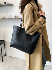 Bolso de tote de hombro con grabado de cocodrilo, casual para negocios, con monedero, para adolescentes, mujeres, estudiantes universitarias, principiantes y trabajadores de cuello blanco. Perfecto para la oficina, la universidad, el trabajo, los negocios, el transporte, actividades al aire libre, viajes y salidas. Bolso de mujer con bolsa para monedas, mochila escolar, gran capacidad, portátil, casual para negocios, para adolescentes, mujeres y estudiantes universitarias. Perfecto para la oficina, la universidad, la escuela secundaria, el trabajo, los negocios, el transporte. Bolsos de tote de moda para señoras.