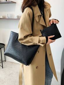 Bolso de tote de hombro con grabado de cocodrilo, casual para negocios, con monedero, para adolescentes, mujeres, estudiantes universitarias, principiantes y trabajadores de cuello blanco. Perfecto para la oficina, la universidad, el trabajo, los negocios, el transporte, actividades al aire libre, viajes y salidas. Bolso de mujer con bolsa para monedas, mochila escolar, gran capacidad, portátil, casual para negocios, para adolescentes, mujeres y estudiantes universitarias. Perfecto para la oficina, la universidad, la escuela secundaria, el trabajo, los negocios, el transporte. Bolsos de tote de moda para señoras.