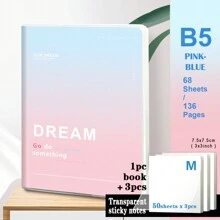 1pc, B5/A5, 136pages, Waterproof Soft PP Cover Notebook, Colorful Minimalist Diary Notebook, Lined Journal, Ideal For Office, Home, School Note Taking.
