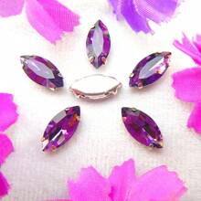 Piedras de vidrio en forma de ojo de caballo Navette, colores normales no AB, forma ovalada brillante hecha a mano, base de metal plateado con garras, cristales cosidos a mano, piedras planas con orificios para decorar ropa, vestidos, bolsos, zapatos, broches, pendientes y manualidades - Colores de fantasía - Ver 15