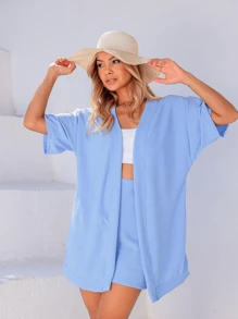 Women's Kimono/Cardigan And Short Set In Duna Fabric - 淺藍色 - 查看 1