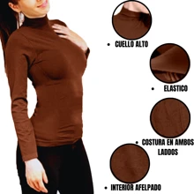 Long-Sleeved, High-Neck Thermal Blouse. - Preto - Visão 3