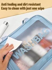 3合1/1双层旅行化妆包，PVC洗漱包，多功能行李包，化妆刷架，化妆品收纳包，干湿分离化妆包，暑假旅行必备，香水盒，数据线包，行李包，手提包，内衣包，返校 - 藍色 - 查看 7