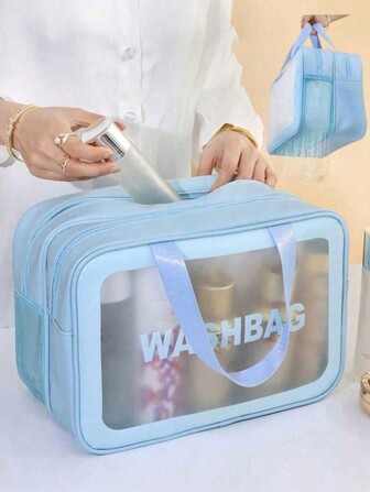 Bolsa de maquillaje de 3 en 1 / 1 de doble capa para viajes, bolsa de aseo de PVC, bolsa de equipaje multifuncional, soporte para brochas de maquillaje, organizador de cosméticos, bolsa de cosméticos con separación de húmedo y seco, esencial de viaje para vacaciones de verano, caja de perfumes, bolsa de cables, bolsa de equipaje, bolso, bolsa de ropa interior, de vuelta al colegio