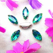 Piedras de vidrio en forma de ojo de caballo Navette, colores normales no AB, forma ovalada brillante hecha a mano, base de metal plateado con garras, cristales cosidos a mano, piedras planas con orificios para decorar ropa, vestidos, bolsos, zapatos, broches, pendientes y manualidades - Colores de fantasía - Ver 36