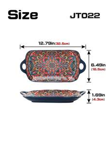1 pieza Plato de cerámica con forma de pez estilo bohemio para dos orejas, con 4 opciones de color, diseño anti-quemaduras, adecuado para cocinar pescado al vapor, platos de acompañamiento y fruteros en el hogar - Multicolor - Ver 13