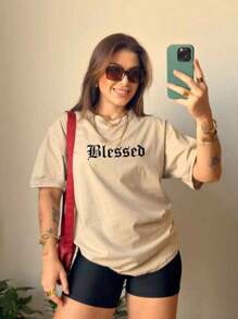 Women's Basic Blouse Printed T-Shirt 100% Cotton Round Neck Premium Mesh T-Shirt  Blogger Shirt New Release - 米色 - 查看 3