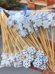 50 件/包一次性竹签，5 种设计，包括圣诞树、驯鹿、圣诞老人、雪花、雪人、圣诞快乐 - 彩色 - 查看 2