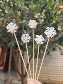 50 件/包一次性竹签，5 种设计，包括圣诞树、驯鹿、圣诞老人、雪花、雪人、圣诞快乐 - 彩色 - 查看 1