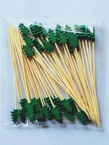 50 件/包一次性竹签，5 种设计，包括圣诞树、驯鹿、圣诞老人、雪花、雪人、圣诞快乐 - 彩色 - 查看 10