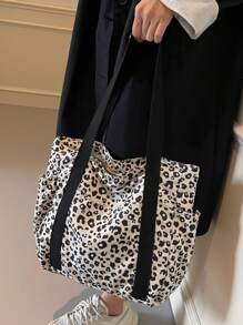 Bolso de mano minimalista y versátil de unicolor, diseño casual con bloques de color, gran bolso de hombro - Blanco - Ver 4