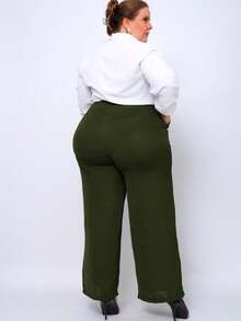 Duna Women's Plus Size High Waist Wide Leg Pants - xanh quân đội - Xem 2