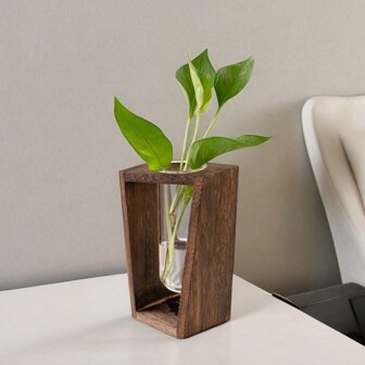 北欧现代创意木质水培玻璃花瓶家居饰品客厅电视柜摆件工艺品餐桌书桌摆件花器
