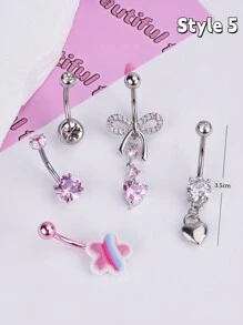 5 件/套 甜美粉色心形可爱蛋糕肚脐环 粉色蝴蝶结肚脐环 透明 CZ 不锈钢蝴蝶形肚脐环 肚脐穿刺首饰 可爱女孩女士礼物情人节 - 粉色 - 查看 11
