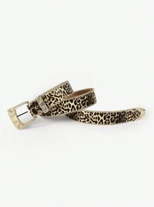 1pc Floral PU Leather Casual Belt For Women, With Fashionable Metal Buckle, Studded Decoration, Versatile Everyday Wear Halloween Leopard Print Summer, School
