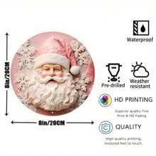 1pc 8x8 Inch Metal Sign, Pink Santa 2D Metal Pink Santa Sign, Random Hole Position On Pink Santa Wreath Sign - Multicolor - View 2