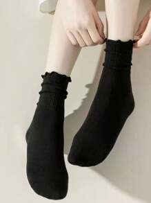 12 Pairs Assorted Women Plain Color Ruffled Breathable Lolita Style Casual Mid-Calf Socks - Multicolor - View 4
