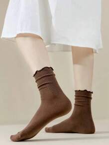 12 Pairs Assorted Women Plain Color Ruffled Breathable Lolita Style Casual Mid-Calf Socks - Multicolor - View 5