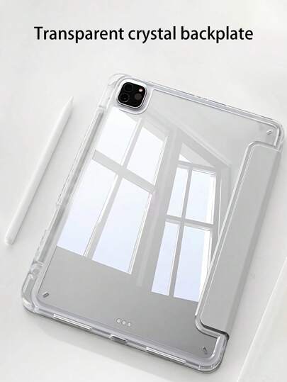 1pc Elegant Pure Gray Acrylic Transparent Crystal Clear Protective Case Compatible With IPad , Supports Sleep/Wake Function