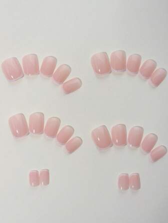 24 piezas/set Nuevas uñas postizas cuadradas cortas, kit de uñas de estilo francés minimalista que incluye 1 tira de limpieza y 1 gel transparente, en caja de regalo blanca adecuada para niñas, mujeres, fiestas, bailes, bodas, cumpleaños y uso diario