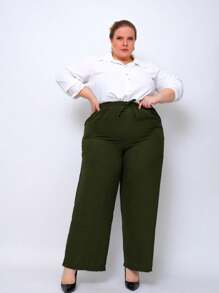 Duna Women's Plus Size High Waist Wide Leg Pants - xanh quân đội - Xem 1