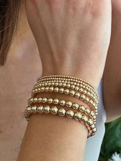 7pcs/Set Simple CCB Beaded Bracelet Set For Women, Vacation, Date, Daily Wear Or Gift For Christmas