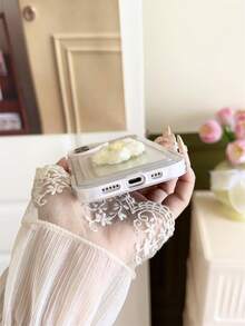 3D 二合一花朵柔软 TPU 卡夹手机壳，适用于 iPhone，防摔、防汗、防指纹、耐磨、防褪色 - 白色 - 查看 6