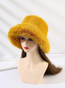 1pc Fluffy Bucket Hat, Faux Mink Fur Thick & Fashionable High-End Gift Cap Halloween