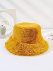 1pc Fluffy Bucket Hat, Faux Mink Fur Thick & Fashionable High-End Gift Cap Halloween